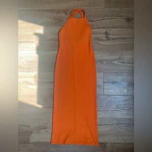 Bright, orange body con Zara, ankle length dress